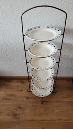 Prachtige mooie vintage etagere 6 etages. Blauw wit patroon, Ophalen, Gebruikt
