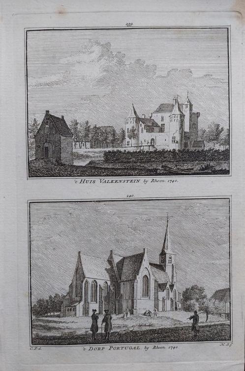 239-240 / Huis Valkenstein en dorp Portugal bij Rhoon, Antiek en Kunst, Kunst | Etsen en Gravures, Ophalen of Verzenden