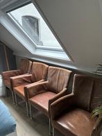 Leren eetkamerstoelen op wieltjes 4 stuks, Ophalen, Minder dan 50 cm, Gebruikt, Minder dan 75 cm