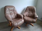 2 Lichtbruine leren draaifauteuils, Huis en Inrichting, Fauteuils, Ophalen, Gebruikt, Tijdloos, 50 tot 75 cm