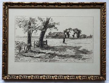 A.L. KOSTER - landschap - oude ets - zeldzaam - 1893