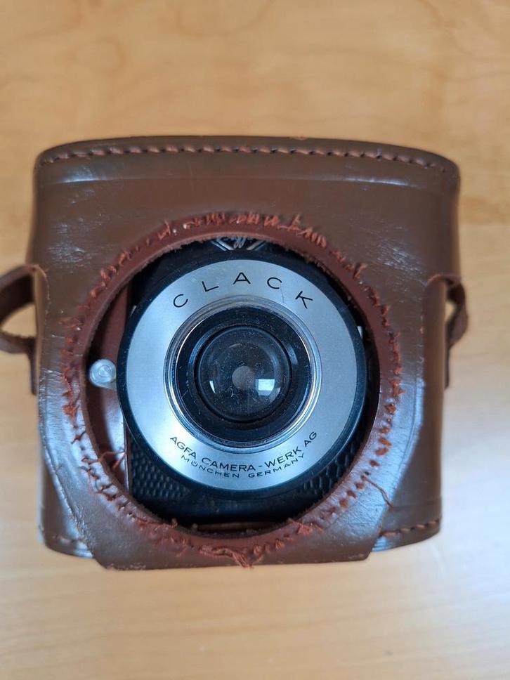 Oude Clack Camera met leren tas, Audio, Tv en Foto, Fotocamera's Analoog, Gebruikt, Compact, Overige Merken, Ophalen