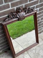 Antieke houten spiegel met houtsnijwerk, Ophalen of Verzenden, Rechthoekig