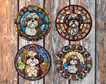 Shih-Tzu Glas in Lood onderzetters met houder rond beschikbaar voor biedingen