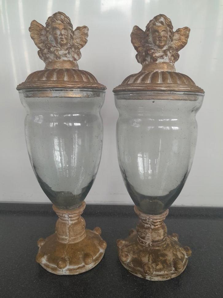 Antieke urnen, potpourri vazen, mid 20ste eeuw met engelen, Huis en Inrichting, Woonaccessoires | Kandelaars en Kaarsen, Gebruikt