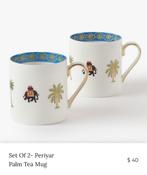 Set van 2- Periyar Palm thee mok 24 karaats goud, Ophalen of Verzenden, Nieuw, Porselein, Overige stijlen