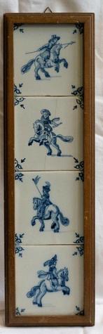 Tegelplateau met 4 delftsblauwe tegels, Antiek en Kunst, Antiek | Wandborden en Tegels, Ophalen of Verzenden
