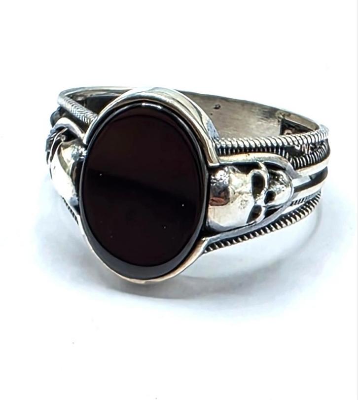 Zilveren Heren Zegelring Met Onyx Steen, Sieraden, Tassen en Uiterlijk, Ringen, Zo goed als nieuw, Heer, 20 of groter, Zilver