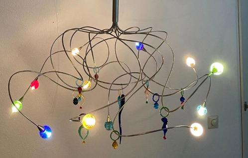 2x hanglamp, vintage hanglamp 2x . 10 gekleurde bolletjes, Huis en Inrichting, Lampen | Hanglampen, Zo goed als nieuw, Minder dan 50 cm