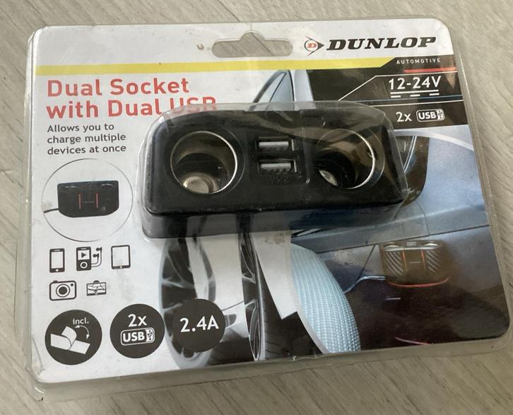 Dunlop Dual Socket met USB Auto-accessoire, Auto diversen, Auto-accessoires, Nieuw, Ophalen of Verzenden
