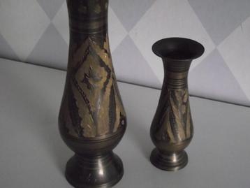2 vintage koperen vaas 15 cm /25 cm India 1960 ook per stuk beschikbaar voor biedingen