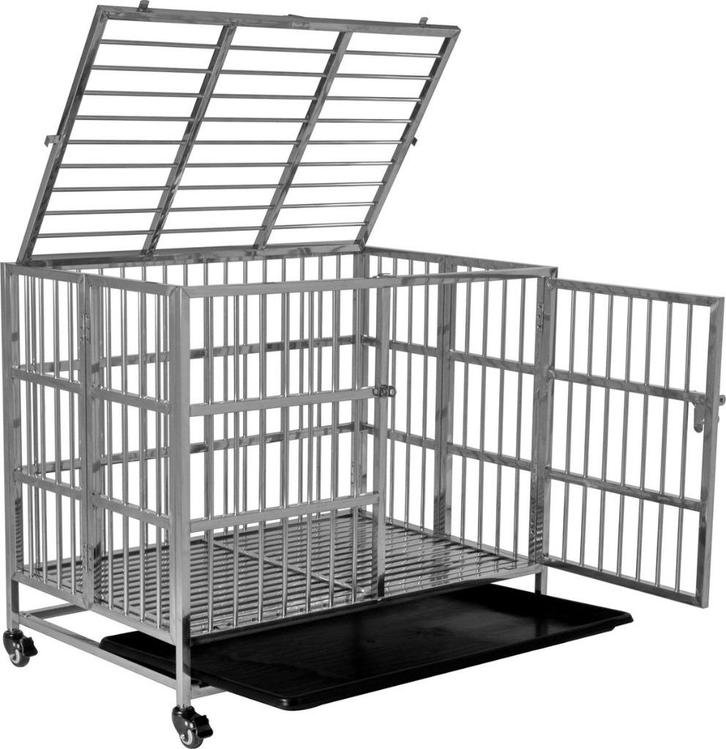 Opvouwbare RVS Hondenkooi, deur+klep, Wielen+rem, Opvanglade, Dieren en Toebehoren, Hondenbenches, Gebruikt, Verzenden