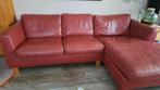 Rood lederen bank, Ophalen, Gebruikt, 125 tot 150 cm, Driepersoons