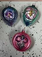 Vintage kerstballen met bloemen uit west Germany, Diversen, Kerst, Ophalen of Verzenden, Gebruikt