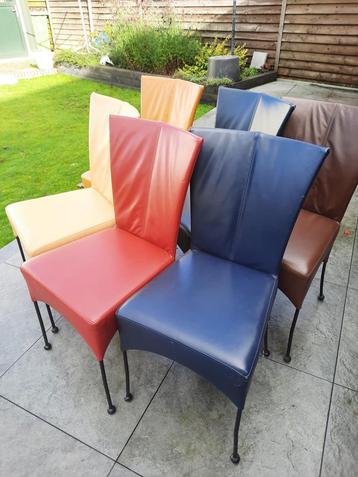 6 Design Leren Stoelen in Diverse Kleuren beschikbaar voor biedingen