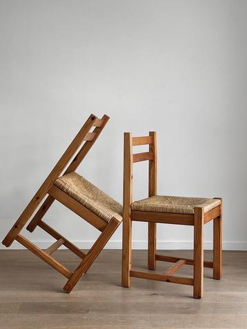 Set van 4 vintage houten stoelen met rieten zitvlak, 1970 beschikbaar voor biedingen