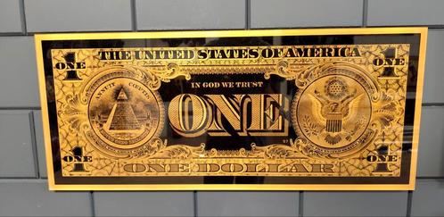 Metallic gouden, Dollar plexiglas schilderij, Huis en Inrichting, Woonaccessoires | Schilderijen, Tekeningen en Foto's, Nieuw