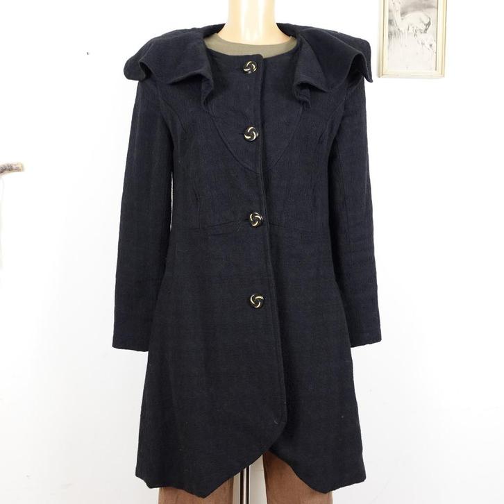 Vintage 80s wol mix fit & flare jas Sz S of M, Kleding | Dames, Jassen | Winter, Zo goed als nieuw, Maat 36 (S), Zwart, Verzenden