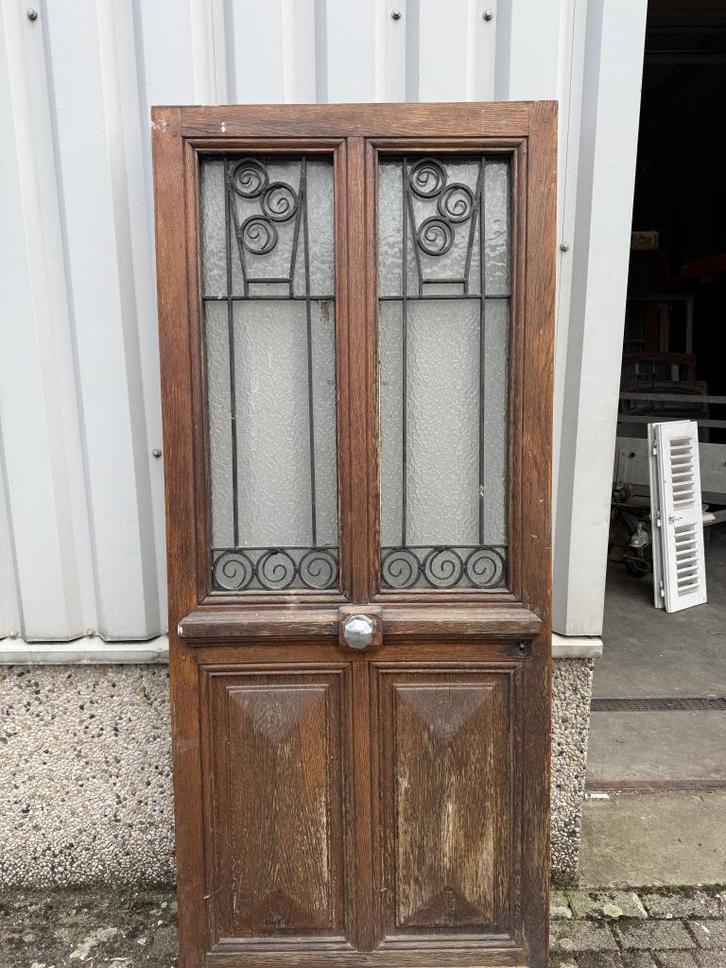 Prachtige antieke eiken voordeur Art Nouveau, Doe-het-zelf en Verbouw, Deuren en Horren, Zo goed als nieuw, Buitendeur, 200 tot 215 cm