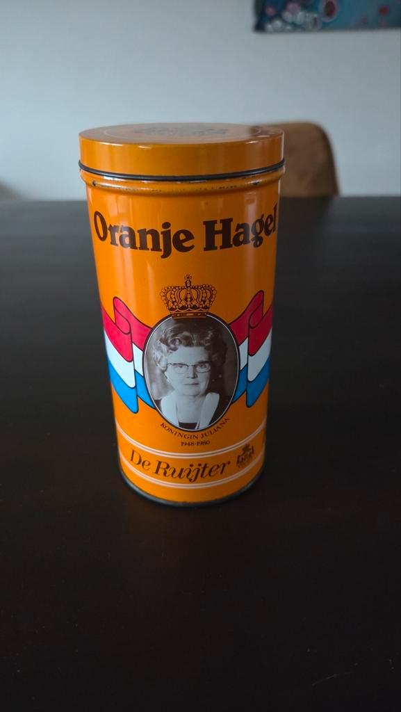 Oranjehagel blik De Ruijter - Kroning Beatrix, Verzamelen, Blikken, Gebruikt, Overige, Ophalen of Verzenden