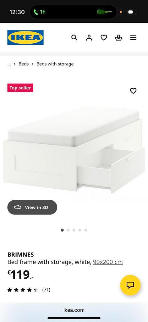 IKEA Bed met Matras - Goede Staat!, Huis en Inrichting, Slaapkamer | Bedden, Gebruikt, Eenpersoons, 90 cm, 200 cm, Hout, Wit, Ophalen