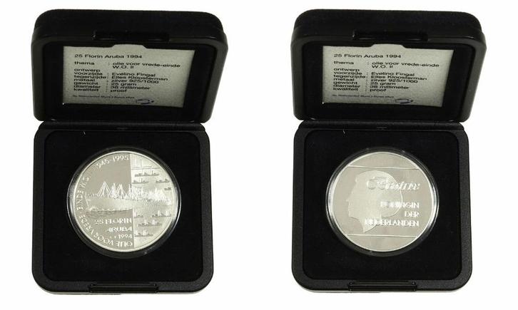 Aruba 25 Florin 1994 Olietanker, Einde WOII, Oplage 5.500, Postzegels en Munten, Munten | Nederland, Overige waardes, Koningin Beatrix