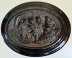 Antieke bronzen plaquette in zwart gepolitoerde ovalle lijst, Antiek en Kunst, Antiek | Koper en Brons, Ophalen of Verzenden, Brons