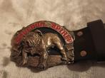 Leren riem met buldog gesp, Kleding | Heren, Riemen en Ceinturen, Ophalen of Verzenden, Zo goed als nieuw, Zwart
