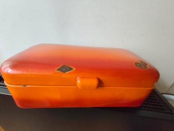 Vintage gevlamd oranje emaille broodtrommel, 24x48x15 cm  beschikbaar voor biedingen