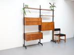 Vintage wandmeubel | Modulair | Teak | Zwart metaal, Ophalen, Gebruikt, ., 150 tot 200 cm