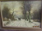 Prachtig gesigneerd wintergezicht in mooie lijst Man +Kar, Ophalen, Gebruikt, Schilderij, Minder dan 50 cm