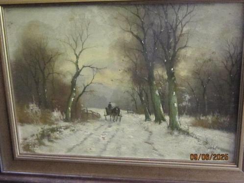 Prachtig gesigneerd wintergezicht in mooie lijst Man +Kar, Huis en Inrichting, Woonaccessoires | Schilderijen, Tekeningen en Foto's