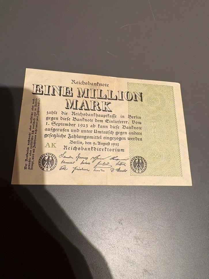 Duits hyperinflatie bankbiljet,1.000.000 Mark 1923 Origineel, Postzegels en Munten, Munten en Bankbiljetten | Verzamelingen, Bankbiljetten