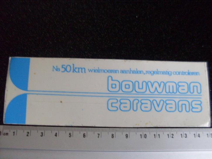 ruit sticker bouwman caravans logo na 50km wielmoeren, Verzamelen, Stickers, Zo goed als nieuw, Bedrijf of Vereniging, Verzenden