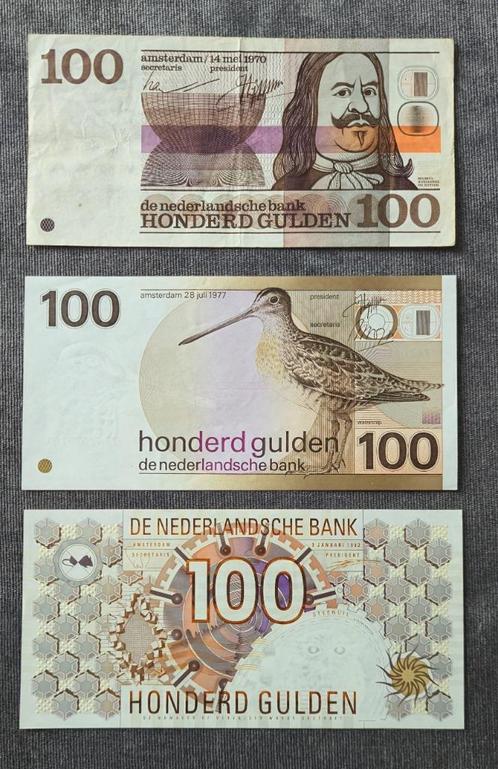 3 x 100 gulden nederland, Postzegels en Munten, Bankbiljetten | Nederland, Setje, 100 gulden, Verzenden