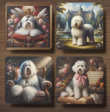 Old English Sheepdog Barok onderzetters met houder beschikbaar voor biedingen