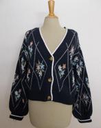 Donkergrijs lief bloemetjes print vestje! L, Kleding | Dames, Truien en Vesten, Verzenden, Zo goed als nieuw, Maat 42/44 (L), Zwart