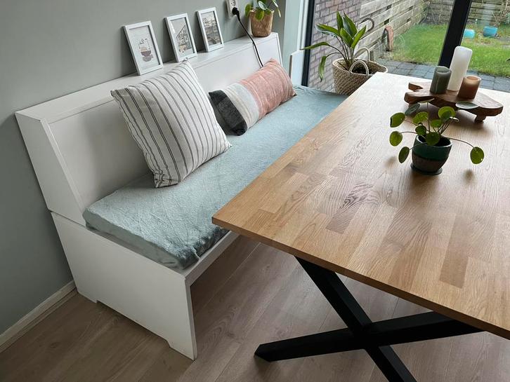 Eettafel bankje wit, Huis en Inrichting, Tafels | Eettafels, 50 tot 100 cm, Rechthoekig, Ophalen