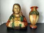 Jezus Heilig Hart beeld + vaas, Antiek en Kunst, Antiek | Religie, Ophalen of Verzenden