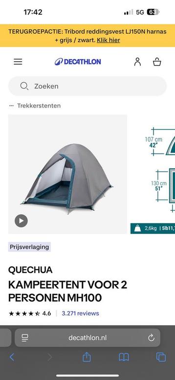 Partij 7 stuks Quechua MH100 tenten 1x gebruikt beschikbaar voor biedingen