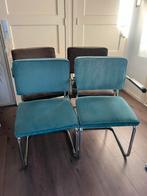 Buisframe eetkamerstoelen rib stof blauw/ bruin, Huis en Inrichting, Stoelen, Ophalen, Gebruikt, Blauw, Vier