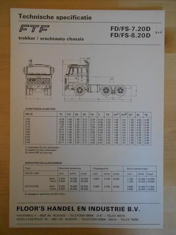 FTF 6x4 ca 1985 Technische Specificatie Folder V6 beschikbaar voor biedingen