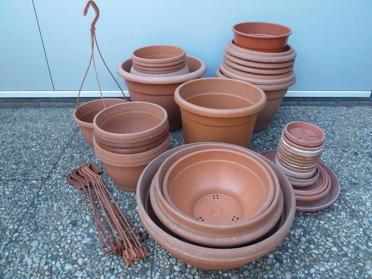 Terra kunststof bloempotten en schalen, Tuin en Terras, Bloempotten, Kunststof, Minder dan 40 cm, Minder dan 25 cm, Rond, Ophalen of Verzenden
