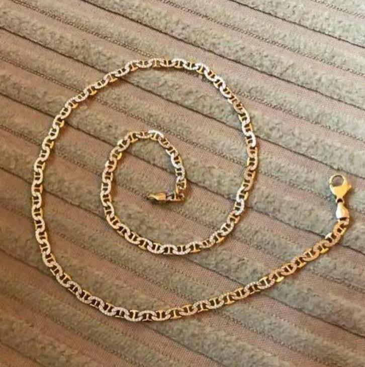 14K Gouden 585 Bicolor Valentino Ketting 7,4 gram 39cm lang, Sieraden, Tassen en Uiterlijk, Kettingen, Zo goed als nieuw, Goud