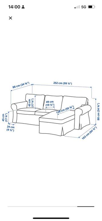 Ikea ektrop 3 zits met chaise lounge witte hoes - afbeelding 2