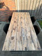 Houten tuintafel met 4 kuipstoelen en kussens, Tuin en Terras, Tuinsets en Loungesets, Ophalen, 4 zitplaatsen, Gebruikt, Tuinset