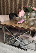 Zeer nette eettafel met glasplaat, Ophalen of Verzenden, Zo goed als nieuw, 150 tot 200 cm, 25 tot 50 cm