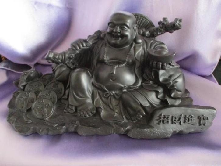 Schitterende Happy Boeddha beeld met diverse gelukssymbolen, Antiek en Kunst, Kunst | Beelden en Houtsnijwerken, Verzenden