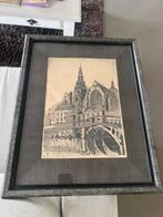 Orgineel pen tekening schilderij ‘de oude kerk’ amsterdam, Antiek en Kunst, Ophalen