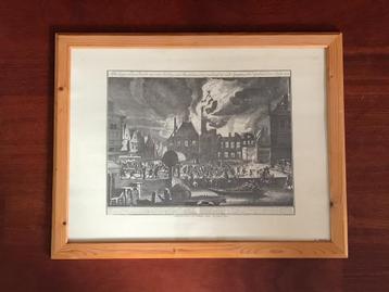Herdruk ets - Brand stadhuis Amsterdam 1652, Jan v/d Heyden beschikbaar voor biedingen